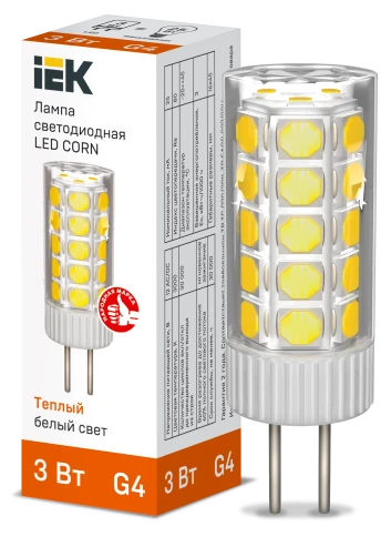 Лампа LED CORN капсула 3Вт 12В 3000К керамика G4 IEK фото 1