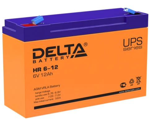 Батарея DELTA серия HR, HR 6-12, напряжение 6В, емкость 12Ач (разряд 20 часов),  макс. ток разряда (5 сек.) 175А, макс. ток заряда 3.6А, свинцово-кислотная типа AGM, клеммы F1, ДxШxВ 151х50х94мм., вес 1.85кг., срок службы 8 лет./ Battery DELTA series HR, фото 1