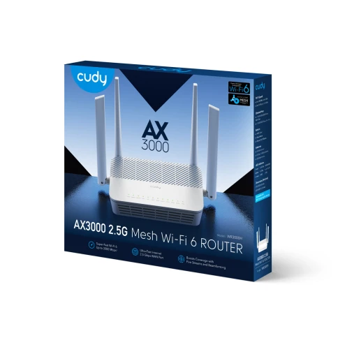 Маршрутизатор/ AX3000 2.5G Dual Band Wi-Fi 6 Mesh Router, Chipset MT7981BA+MT7976CN+MT7531AE+RTL8221B, 802.11ax/ac/a/b/g/n, 2402Mbps at 5GHz + 574Mbps at 2.4GHz, 1 x 2.5G Port , 4 x 10/100/1000Mbps Ports, 4 x 5dBi fixed antennas, WiFi router/AP/ Repeater/ фото 3