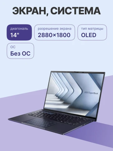 Ноутбук/ ASUS B9403CVAR-PP1795 14"(2880x1800 OLED)/Intel Core 7 150U(1.8Ghz)/32768Mb/1024PCISSDGb/noDVD/Int:shared/Cam/BT/WiFi/63WHr/war 1y/0.95kg/Star Black/DOS + магн корп; NumberPad; чехол; кабель microHDMI--RJ45 фото 3