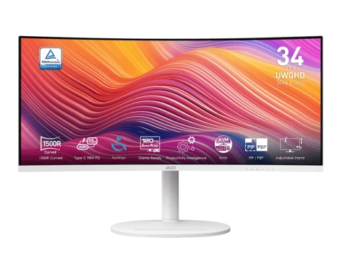Монитор/ MSI Modern MD342CQPW  34" 3440x1440, VA, Curved, 120Hz, 4ms, 100M:1, 300cd, VGA, HDMI, DP, 3xUSB, Speaker, H. adj, VESA, 1y, White фото 1