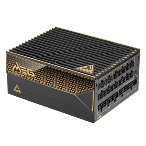 Блок питания ПК/ Power Supply MSI MEG Ai1600T PCIE5, 1600W 80+ Titanium (ATX, 3.1, PCIe 5.1, Full modular, 1x24(20+4)pin, 2xCPU 8(4+4)pin, 9xPCIe(6+2)pin, 2x12V(2x6), 8xSATA3, 8xMOLEX4pin, Active, 135x135mm, 150x190x86mm, APFC, black) фото 1