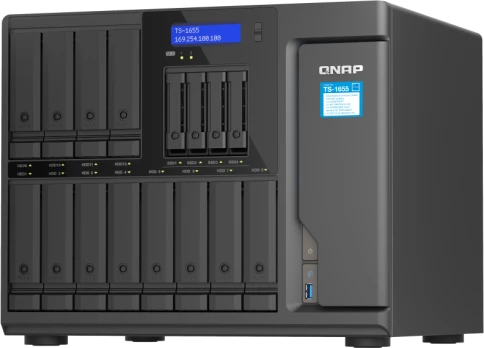 Сетевое хранилище без дисков/ SMB QNAP TS-1655-8G NAS 16-Bay (12x 3.5"/2.5" HDD/SSD bays + 4x 2.5" SSD bays + 2x M.2 2280 SATA slots), Intel Atom C5125 8-core processor, 2.8GHz, 8 GB DDR4 (1 x 8 GB) up to 128 GB (4 x 32 GB), 2x 2.5 GbE BASE фото 6