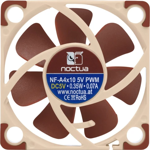Кулер для корпуса/ Case Cooler Noctua NF-A4x10 5V PWM (40x40x10mm, 4-pin PWM, 5.2CFM, 19.6dBA, 5000RPM, Beige/Brown) фото 4