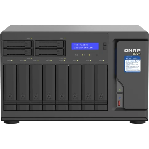 Сетевое хранилище без дисков/ ENTERPRISE QNAP TVS-h1288X-W1250-16G NAS, Intel Xeon W-1250 6-core 3.3 GHz processor (up to 4.7 GHz), 16 GB ECC UDIMM DDR4 (2 x 8 GB) up to 128 GB (4 x 32 GB), 12-tray (8x3.5" + 4x2.5" SATA HDD/SSD),  2 x M.2 22110/ фото 1