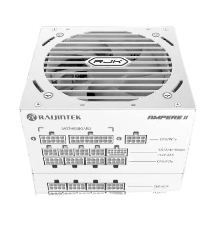 Блоки питания/ Power Supply Raijintek AMPERE II 1200, 1200W 80+ Platinum (ATX, 3.1, PCIe 5.1, Full-modular, 1x24(20+4)pin, 2x4+4-pin CPU, 3x6+2-pin PCIe, 1x12V(2x6), 10xSATA3, 5xMolex, Active, 120x120mm, 150x140x86mm, APFC, white) фото 3