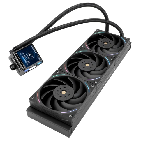 Система жидкостного охлаждения/ Water Cooling System Thermalright Elite Vision 360 (360mm, LED, Black, ARGB/ Fans: 3x120mm, 69CFM, 27dBA, 2150RPM/ Pump height 63mm, Rad thickness 27mm/ S: 1700, 1200, 1851, 115X, 2011, 2066, AM5, AM4) фото 8