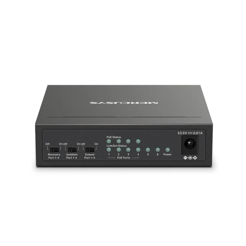 Коммутатор/ 6-Port 10/100 Mbps Desktop Switch with 4-Port PoE+ PORT: 4x10/100 Mbps PoE+ Ports, 2x10/100 Mbps Non-PoE Ports SPEC: Compatible with 802.3af/at PDs, 40 W PoE Power, Desktop Steel Case, Wall Mounting FEATURE: Extend Mode for 250m PoE Transmitti фото 3