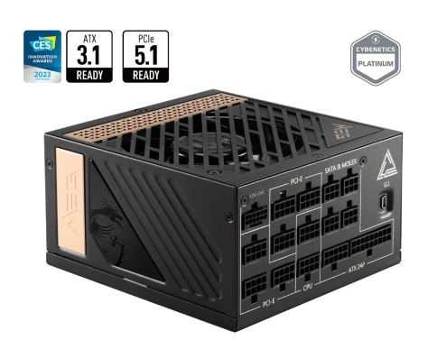 Блок питания ПК/ Power Supply MSI MEG Ai1300P PCIE5, 1300W 80+ Platinum (ATX, 3.1, PCIe 5.1, Full modular, 1x24(20+4)pin, 1xCPU 8(4+4)pin, 8xPCIe*2 8(6+2)pin, 1x12VHPWR, 16xSATA3, 4xMOLEX4pin, Active, 120x120mm, 160x150x86mm, APFC, black) фото 2