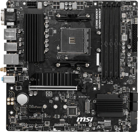 Материнская плата/ MB MSI AMD B550 sAM4, 4xDDR4(128GB), D-SUB/HDMI 2.1/DP, 1xPCIe 4.0x16, 2xPCIe 3.0, 1xLAN, Wi-Fi, BT, 4xSATA 6Gb/s, 2xM.2, 4xUSB 3.2, 2xUSB 2.0, 1xPS/2, mATX фото 2