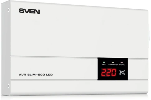 Стабилизатор SVEN SLIM-500 LCD, релейный, 400вт, 500Ва, 140-260в, функция «пауза», 1 евророзетка, 2.35 кг/ Stabilizer SVEN SLIM-500 LCD, Relay, 400W, 500VA, 140-260v, the function "pause", single outlet, 2.35 kg фото 1