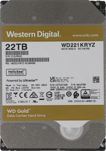 Жесткий диск WD SATA-III 22TB WD221KRYZ Gold 512E (7200rpm) 512Mb 3.5" фото 1