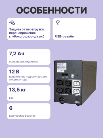 Источник бесперебойного питания (3 кабеля)/ Powercom IMP-1025AP фото 3