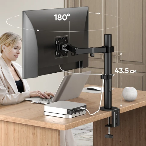Кронштейн для монитора ONKRON/ 10-34" макс. 100*100, струбцина, наклон -45"+45" поворот 360", вылет от основание 0-450мм, макс.перемещение по вертикали 435мм, нагрузка 8кг фото 4