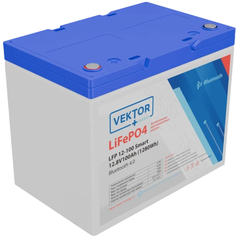 Батарея Vektor Energy серия LFP, LFP 12.8-100, напряжение 12.8В, емкость 100 Ач, макс. ток разряда 110А, макс. ток заряда 100 А, литий-ионная аккуумуляторная батарея, клеммы M8, ДxШxВ 258*166*215 мм., вес 9,9 кг., срок службы 15 лет фото 1