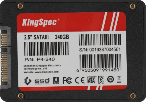 Твердотельный накопитель/ Kingspec SSD P4-240, 240GB, 2.5" 7mm, SATA3, R/W 540/480MB/s, IOPs н.д./н.д., TBW 60, DWPD 0.23 (3 года) фото 4