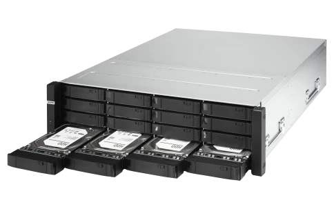 Сетевое хранилище без дисков/ Enterprise QNAP ES1686dc-2123IT-64G NAS, 16-tray SAS w/o HDD, rackmount, 2xPSU, per controller: Xeon D-2123IT 4-core 2.2 GHz (burst up to 3.0 GHz), 32 GB RDIMM DDR4 ECC (4x 8 GB) up to  512 GB (8 x 64GB), 4xSFP+, Included rai фото 6