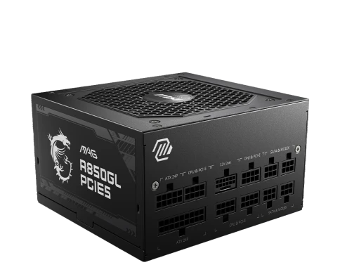 Блок питания ПК/ Power Supply MSI MAG A850GL PCIE5, 850W 80+ Gold (ATX, 3.0, PCIe 5.0, Full modular, 1x24(20+4)pin, 2xCPU 8(4+4)pin, 4xPCIe*2 8(6+2)pin, 1x12VHPWR, 8xSATA3, 4xMOLEX4pin, Active, 120x120mm, 150x140x86mm, APFC, black) фото 1