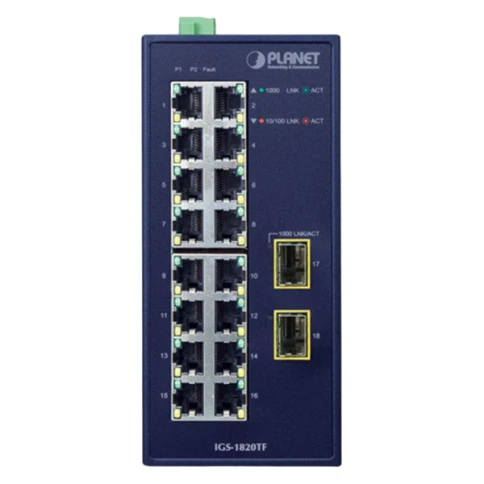 коммутатор/ PLANET IGS-1820TF IP30 Industrial 16-Port 10/100/1000T + 2-Port 1000X SFP Gigabit Ethernet Switch (-40~75 degrees C, dual 12~48V DC/24V AC) фото 2