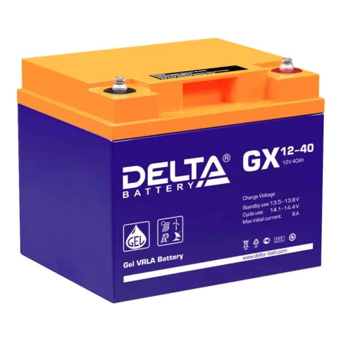 Батарея DELTA серия GX, GX 12-40, напряжение 12В, емкость 40Ач (разряд 20 часов),  макс. ток разряда (5 сек.) 400А, макс. ток заряда 7.9А, свинцово-кислотная типа GEL, клеммы под болт М6, ДxШxВ 197х165х170мм., вес 14.7кг., срок службы 15 лет./ Battery DEL фото 1