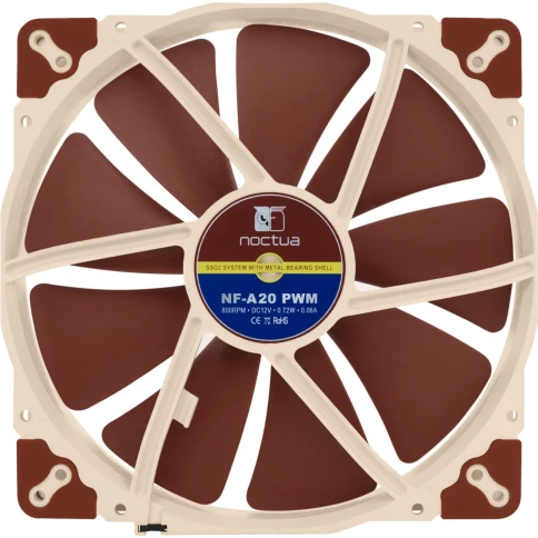 Кулер для корпуса/ Case Cooler Noctua NF-A20 PWM (200x200x30mm, 4-pin PWM, 86.46CFM, 18.1dBA, 800RPM, Beige/Brown) фото 3