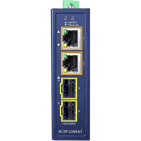 медиа конвертер/ PLANET IP30 Compact size 2-Port 100/1000X SFP + 2-Port 10/100/1000T 802.3at PoE+ Media Converter (-40~75 degrees C, dual 48~54V DC, max. 60W PoE budget) фото 2
