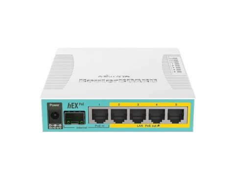 Маршрутизатор/ hEX PoE 5x Gigabit Ethernet with PoE output for four ports, SFP, USB, 800MHz CPU, 128MB RAM, RouterOS L4 фото 1