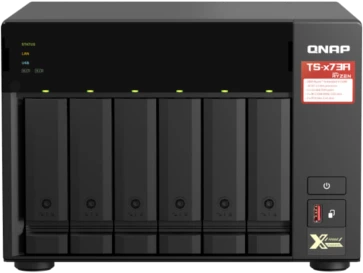 Сетевое хранилище без дисков/ SMB QNAP TS-673A-8G NAS, 6 trays 3,5"/2,5", 2x2,5 GbE BASE-T, 2 x M.2 NVMe 2280 slots, quad-core AMD Ryzen V1500B 2,2 GHz, 8 GB SO-DIMM DDR4 (1 x 8 GB) up to 64GB (2x32 GB) фото 1