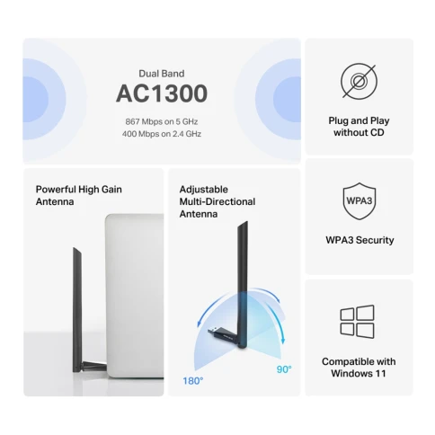 Адаптер Wi-Fi/ AC1300 High Gain Wireless Dual Band USB Adapter фото 5