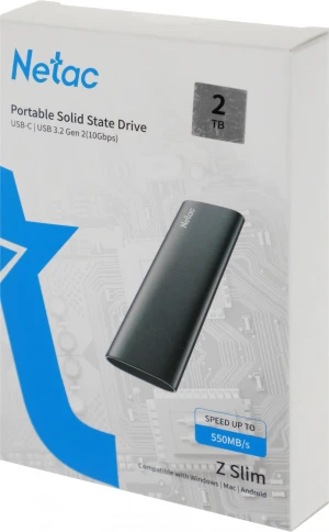Накопитель SSD Netac USB-C 2Tb NT01ZSLIM-002T-32BK Z Slim 1.8" черный фото 9