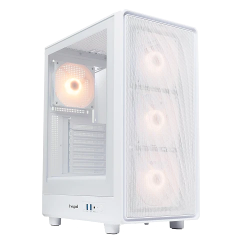 Корпус без блока питания/ Case HSPD M510, Mesh Mid Tower, White, TG, 0.5 SPCC, 4x120mm ARGB (Orbis F1) ATX, mATX, mITX 180/280/160mm 1x2.5", 1x3.5", 7xPCI 2xUSB-A 3.0 517x277x418mm фото 1