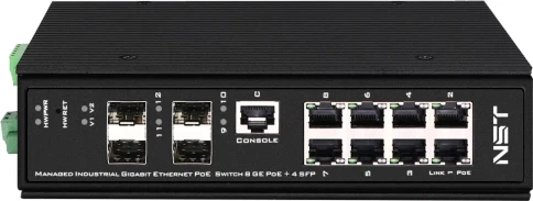 Промышленный управляемый (L2+) HiPoE коммутатор Gigabit Ethernet/ Промышленный управляемый (L2+) Ultra PoE коммутатор Gigabit Ethernet на 8GE PoE + 4 GE SFP порта с функцией мониторинга температуры/ влажности/ напряжения. Порты: 8 x GE (10/100/1000Base-T) фото 1