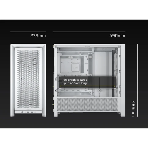 Корпус без блока питания/ Case Corsair Frame 4000D RS, Midi-Tower, TG, 3x120mm, 2xUSB-A 3.2, 1xUSB 3.2 Type-C, E-ATX, ATX, mATX, mITX White фото 8