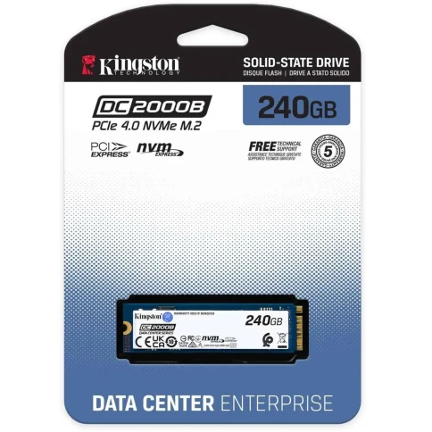 Твердотельный накопитель/ Kingston SSD DC2000B 240GB, M.2 22x80mm, NVMe, PCIe Gen 4x4, 3D TLC, R/W 4500/400MB/s, IOPs 260 000/18 000, TBW 175, DWPD 0.4 (12 мес) фото 3