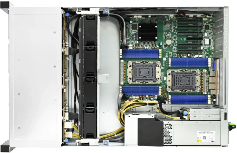 Серверная платформа/ 2U 8x 2.5" NVMe + 16x 2.5" SAS/SATA hot-swap (3x PCIe Gen5 Tri-mode 8-port backplane), 2x 2.5" SATA hot-swap (rear), 4x 8038 FAN, Acbel 1600W redundant power supply Titanium (C14 inlet), Vega motherboard, DDR5 RDIMM x16 фото 4