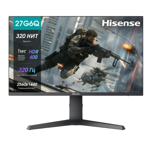 Монитор Hisense/ 27"/2560x1440, IPS, 16:9, матовый, 320Гц, время отклика 1мс, 320кд/м2, 1000:1, углы обзора 89 °(H)/89°(V), DisplayPort, HDMI*2, черный фото 1