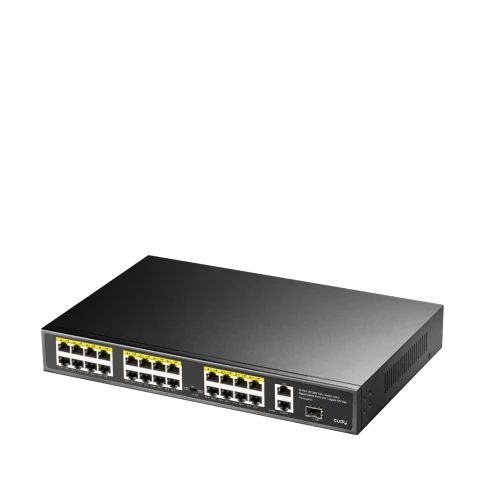 Коммутатор/ 24-Port 10/100M PSE RJ-45 +2 Gigabit RJ- 45 +1SFP Port with 24 POE Ports Switch with Built-in power supply, support 16-port IEEE 802.3at PoE+ Injector, Rack-mountable Steel case, 300W Internal фото 2