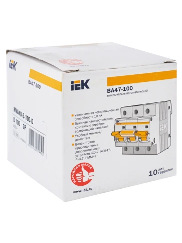 KARAT Авт. выкл. ВА47-100 3P D 100А 10кА IEK фото 9