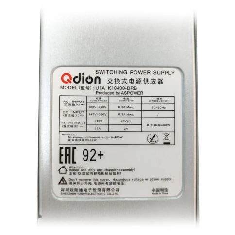 Блок питания Qdion U1A-K10400-DRB 1U Slim 400W (ШВГ=50.5*40*196mm), 80+ Golg, Oper.temp 0C;50C, AC/DC dual input (ASPower) OEM фото 2
