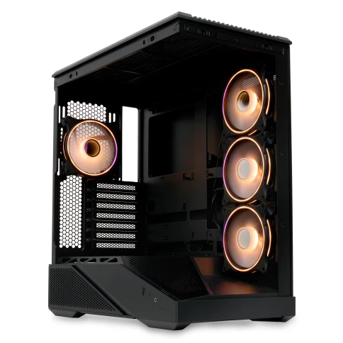 Корпус без блока питания/ Case HSPD F711, Panoramic Full Tower, Black, TG, 0.7 SPCC, 4x120mm ARGB (FN027) ATX, mATX, mITX 190/420/280mm 2x2.5", 2x3.5", 7xPCI 1xUSB-A 3.0, 1xUSB-C 445x235x475mm фото 2