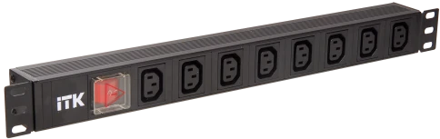 PDU 8 розеток C13 с LED выключателем,1U, вх. С14, без шнура, алюминиевый профиль фото 1
