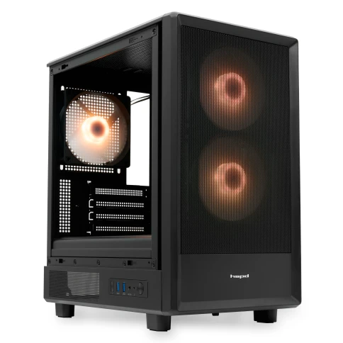 Корпус без блока питания/ Case HSPD M310, Mesh Mini-tower, Black, TG, 0.4 SPCC, 3x120mm ARGB (Orbis F1) mATX, mITX 180/280/160mm 1x2.5", 1x3.5", 4xPCI 2xUSB-A 3.0 452x277x418mm фото 2