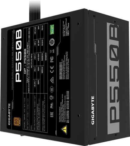 Блоки питания/ Power Supply Gigabyte GP-P550B, 550W 80+ Bronze (ATX, 2.31, Non-modular, 1x24(20+4)pin, 1x4+4-pin CPU, 3xMolex, 2x6+2-pin PCIe, 6xSATA3, Active, 120x120mm, 150x140x86mm, APFC, black) фото 3