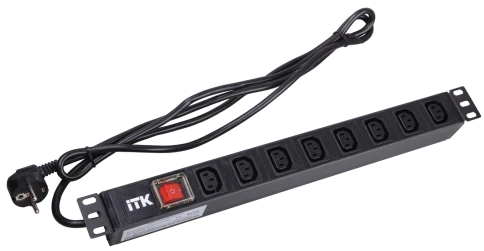 PDU 8 розеток C13 с LED выключателем,1U, шнур 2м вилка нем.стандарт фото 1