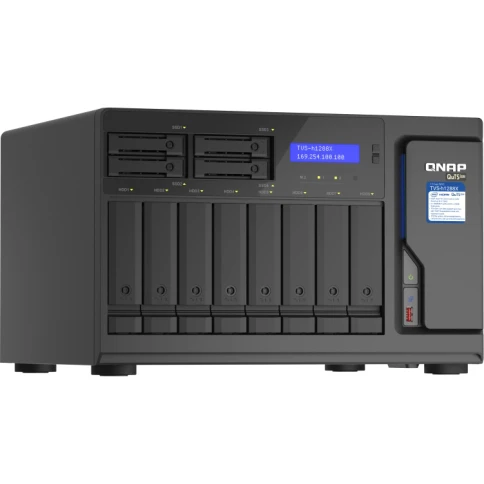 Сетевое хранилище без дисков/ ENTERPRISE QNAP TVS-h1288X-W1250-16G NAS, Intel Xeon W-1250 6-core 3.3 GHz processor (up to 4.7 GHz), 16 GB ECC UDIMM DDR4 (2 x 8 GB) up to 128 GB (4 x 32 GB), 12-tray (8x3.5" + 4x2.5" SATA HDD/SSD),  2 x M.2 22110/ фото 2