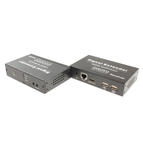Приёмник/ OSNOVO Комплект для передачи HDMI, USB(клавиатура и мышь), ИК управления и питания по кабелю витой пары (HDBaseT). Расстояние передачи до 40м (4K2K(30Гц)), до 70м (1080p). Поддержка технологии Power over HDBaseT(PoH). Поддержка HDMI 1.4 и HDCP 1 фото 1