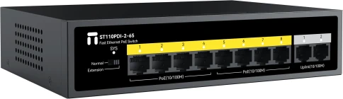 Коммутатор/ Неуправляемый PoE коммутатор Fast Ethernet, 8 портов 100 Мбит/с PoE+, 2 Uplink порта 100 Мбит/с RJ45, БП 65 Вт фото 2