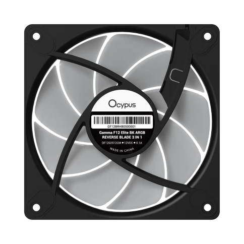 Кулер для корпуса/ Case Cooler Ocypus Gamma F12 Elite BK ARGB REVERSE BLADE (120x120x25mm, 4-pin PWM, ARGB, 56CFM, 26dBA, 1800RPM, Black) фото 7