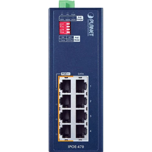 Инжектор/ PLANET IPOE-470 IP30 Industrial 4-port 10/100/1000T 95W 802.3bt PoE++ Injector Hub (240 Watts PoE budget, PoE Usage LED, BT&PoH/Force DIP switch, -40~75 degrees C, dual 48V~54V DC) фото 2