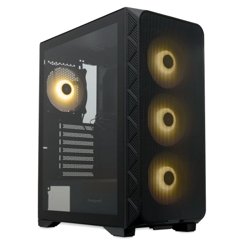 Корпус без блока питания/ Case HSPD M521, Mesh Mid Tower, Black, slide TG, 0.45 SPCC, 4x120mm ARGB (M11-120) ATX, mATX, mITX 160/330/184mm 2x2.5", -, 7xPCI 2xUSB-A 3.0, 1xUSB-A 1.0 390x200x449mm фото 1